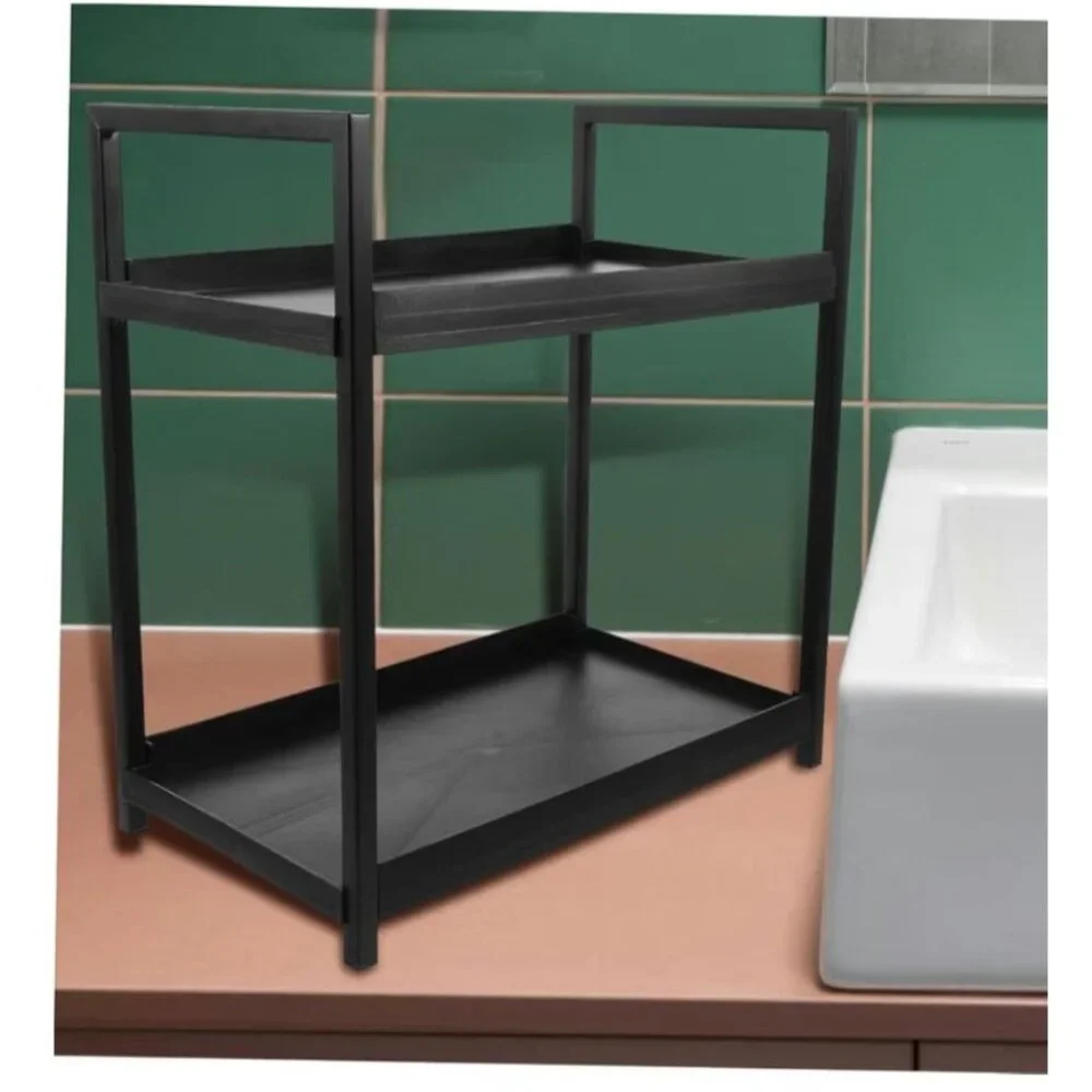 Two-Tier Black Metal/Plastic Storage Organizer For Vanity & Bathroom Countertop